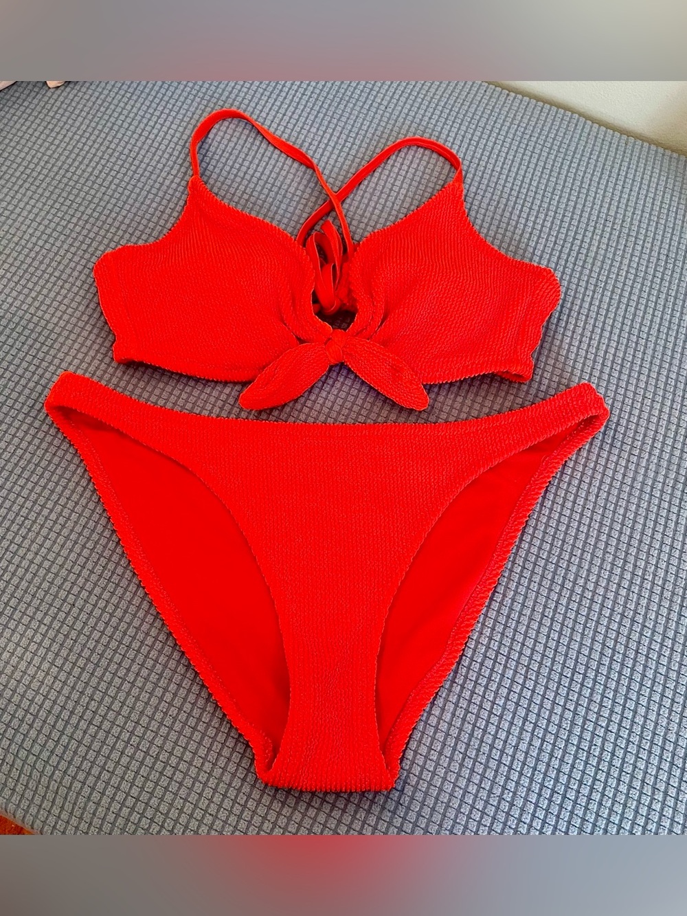 Kona Sol Orange Ribbed 2-Piece Bikini Swimsuit – Large Top / Medium Bottom